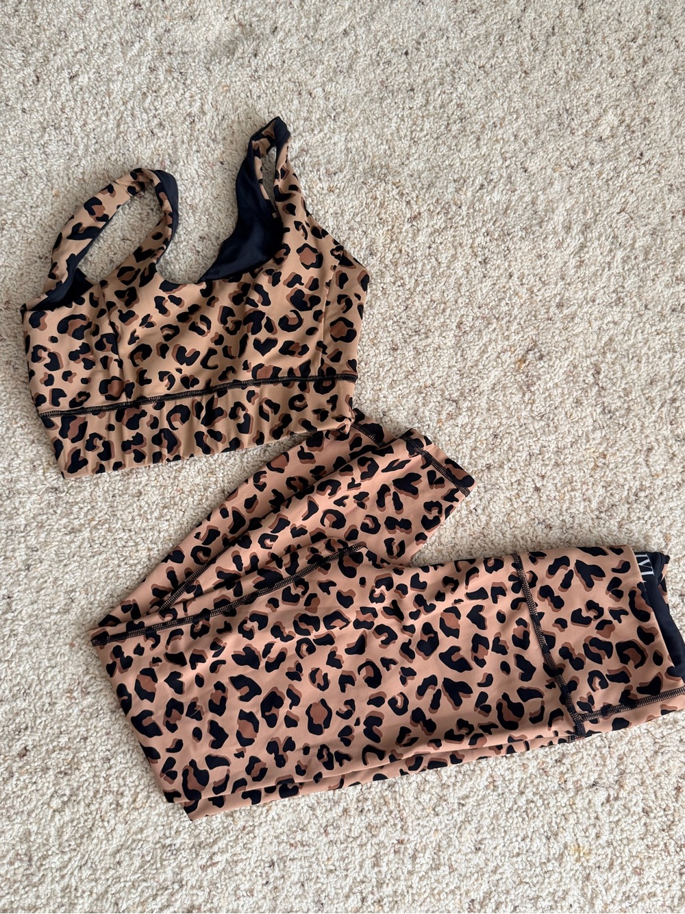 Leopard Print Performance Sports Bra - Tan/Black